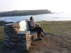 Stone bench on the cliff at Treyarnon