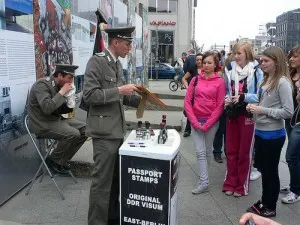 Getting our passports stamped at Potsdamer Platz