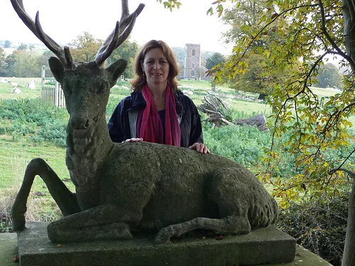 Heather and the stag at Fawsley Hall (real antlers!)