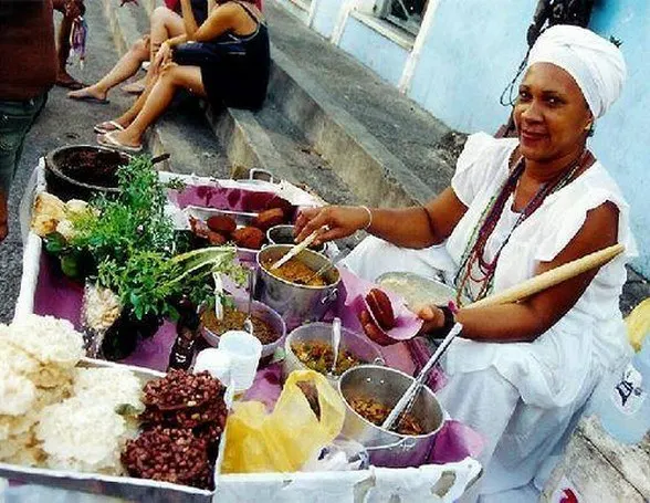 Bahian woman selling Acaraje, Bahian sea food