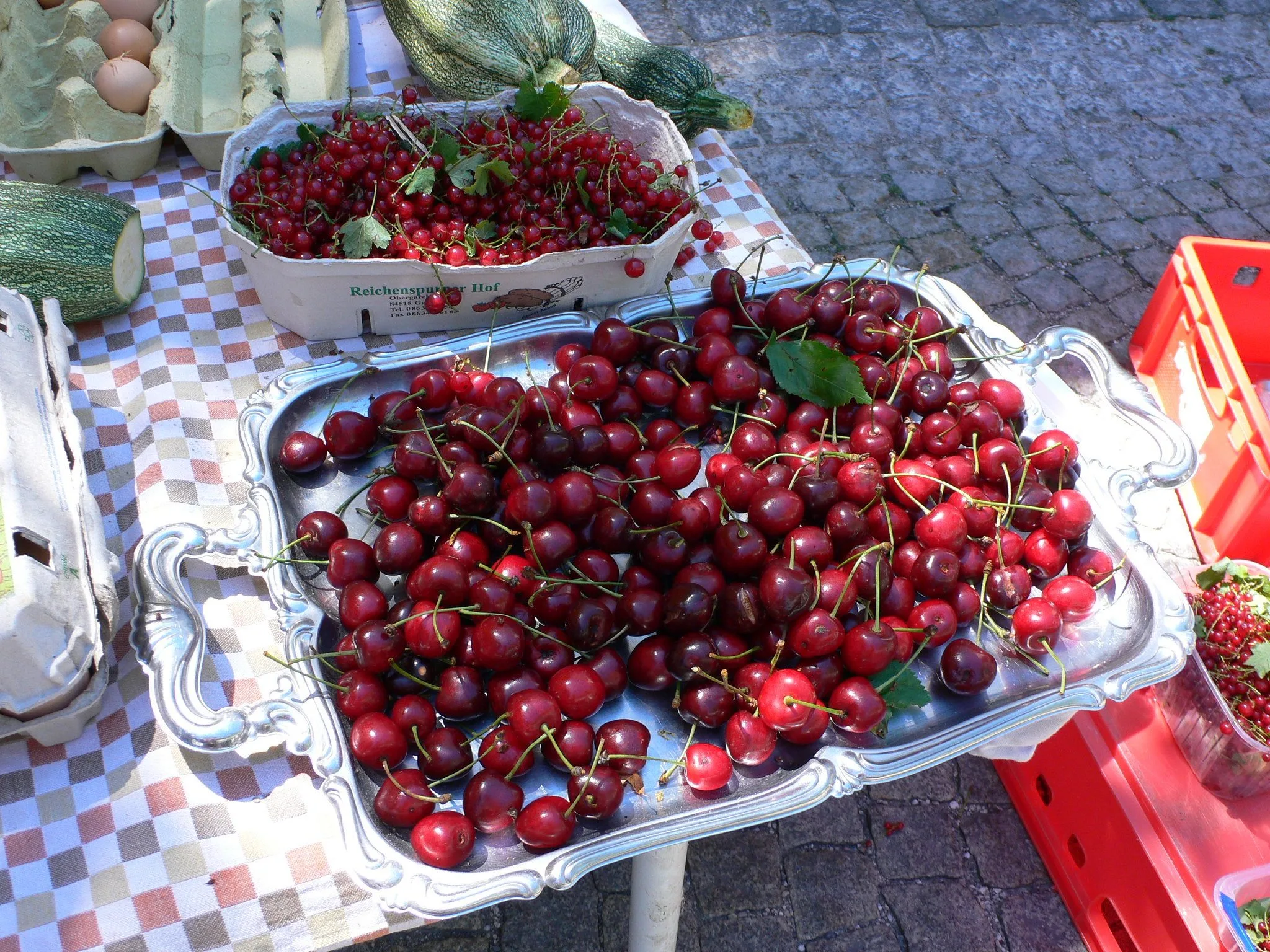 Cherries in the market at Altotting Germany Photo Heatheronhertravels.com