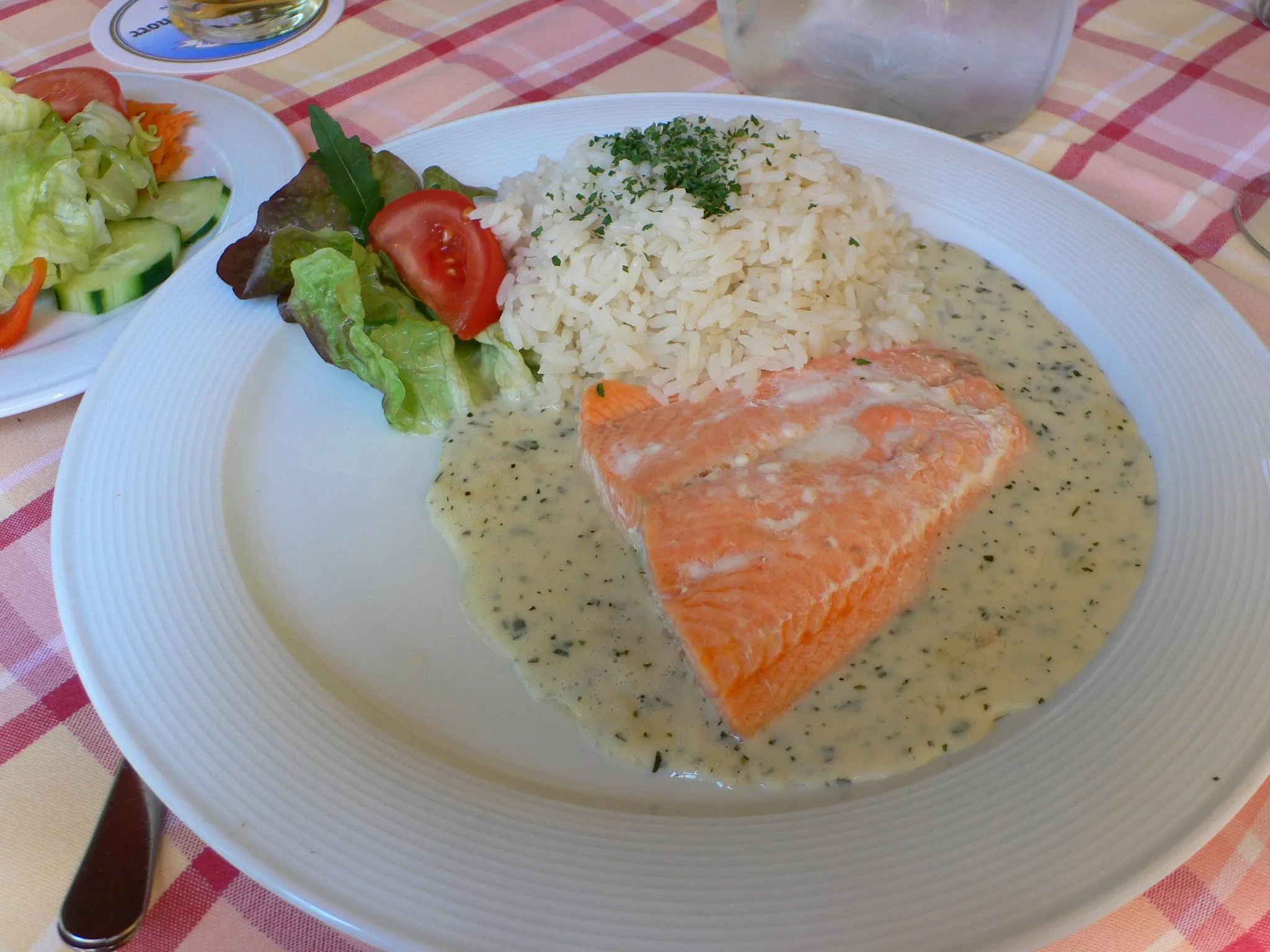 Salmon in herb sauce - Bavarian Food - Photo Heatheronhertravels.com