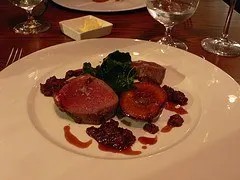 Venison with plums at Waterside Brasserie, Arden Hotel, Stratford-upon-Avon