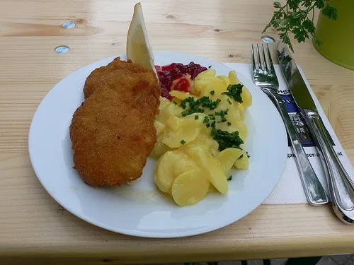 Wiener Schnitzel and potato salad in St Wolfgang