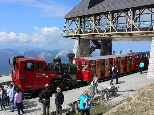 Schafbergbahn steam train at the top station above Wolfgangsee - photo by Heatheronhertravels.com