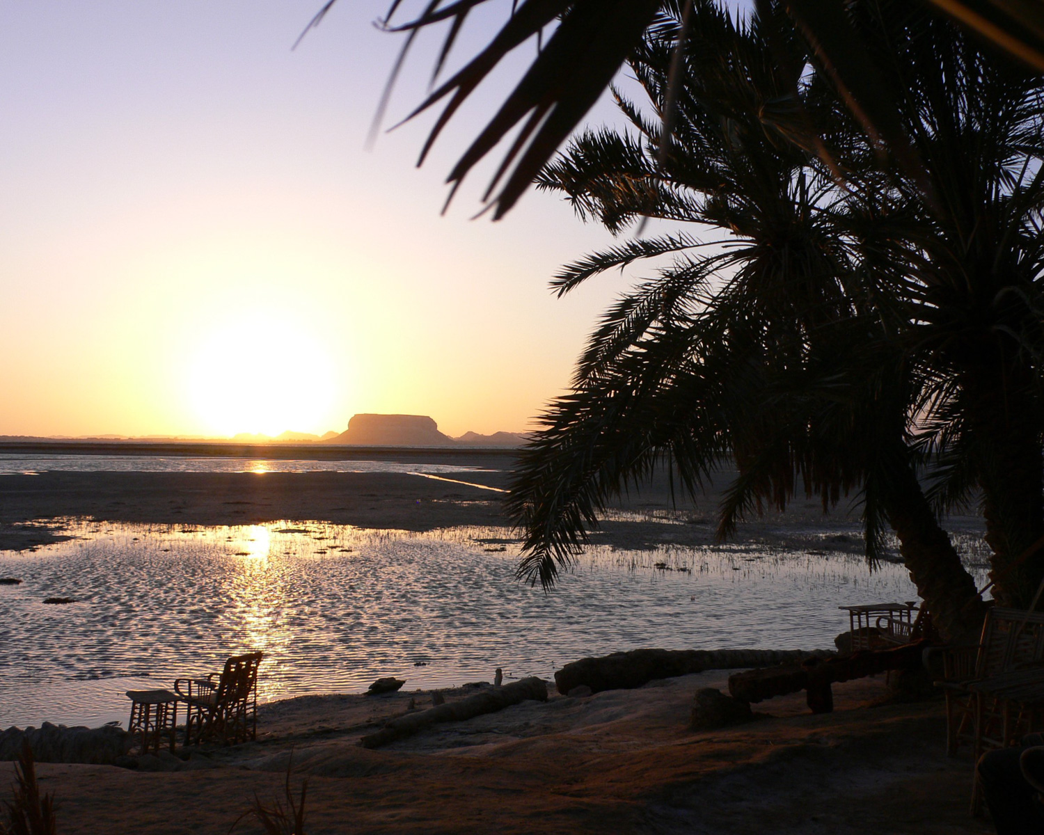 Sunset at Fatnas Island in Siwa in Egypt