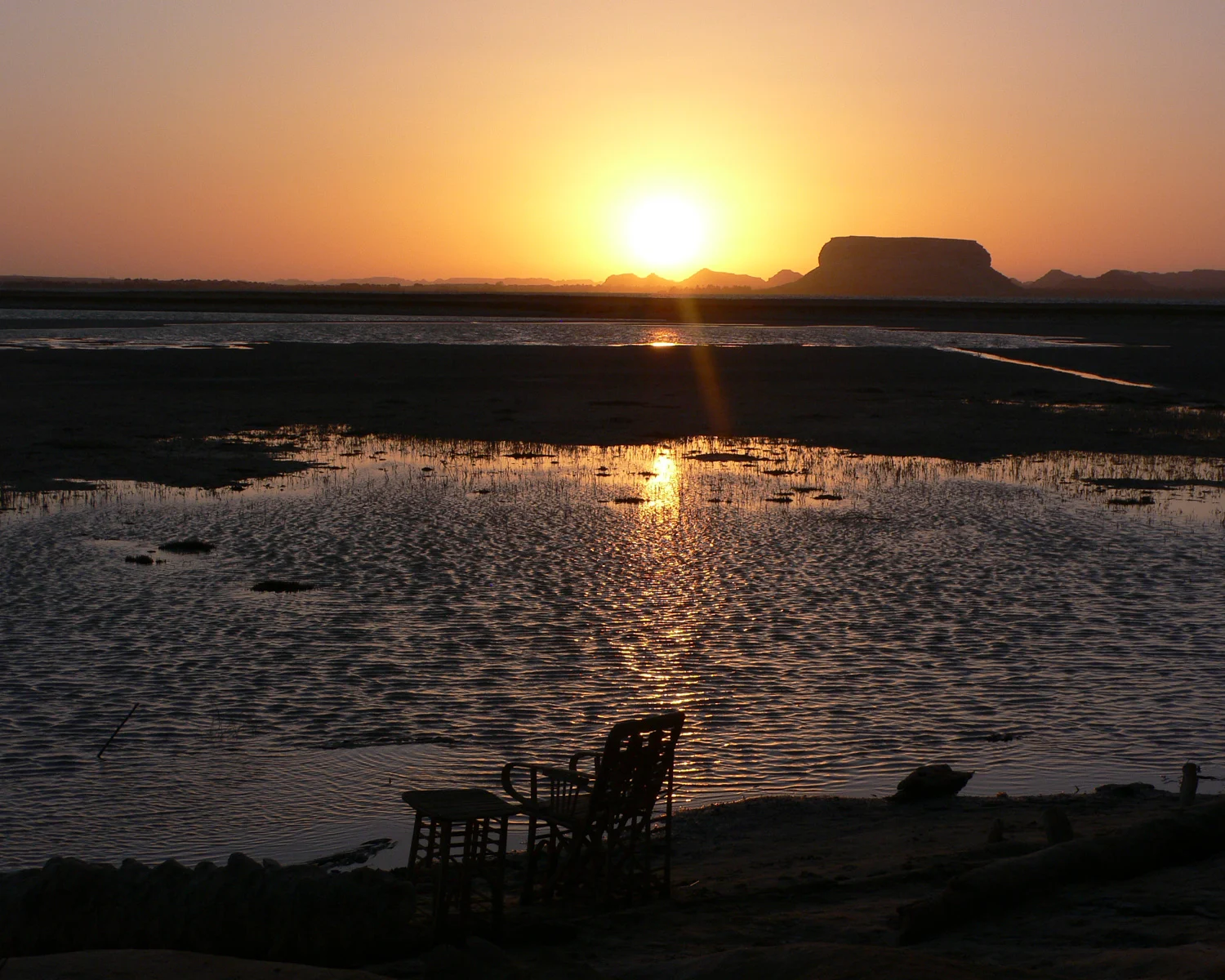 Sunset at Fatnas Island in Siwa in Egypt