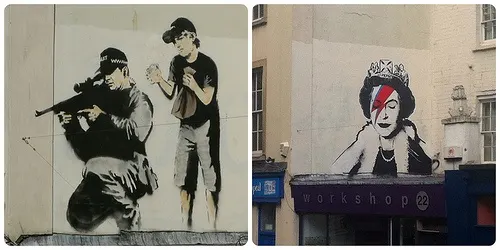 Banksy then and now on Park Row, Bristol Photo: Heatheronhertravels.com