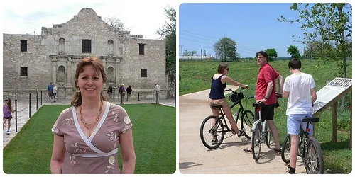 Left: The Alamo in San Antonio Right: Cycling along Mission Reach Photo: Heatheronhertravels.com