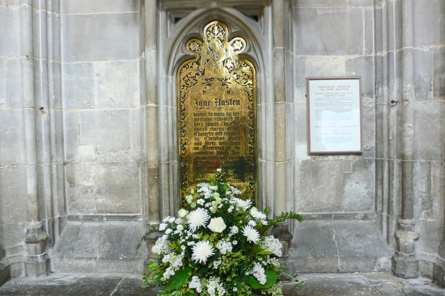 Memorial to Jane Austin in Winchester Cathedral Photo: Heatheronhertravels.com