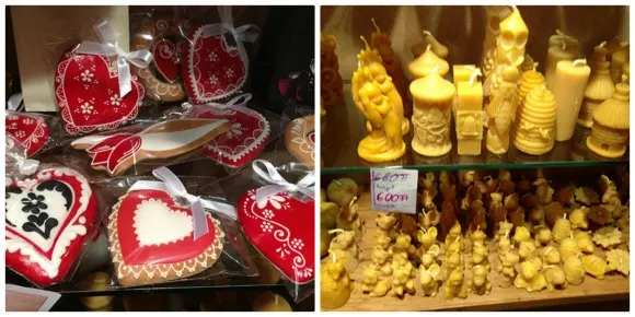 Honey, beeswax candles and heart biscuits in Budapest Photo: Heatheronhertravels.com