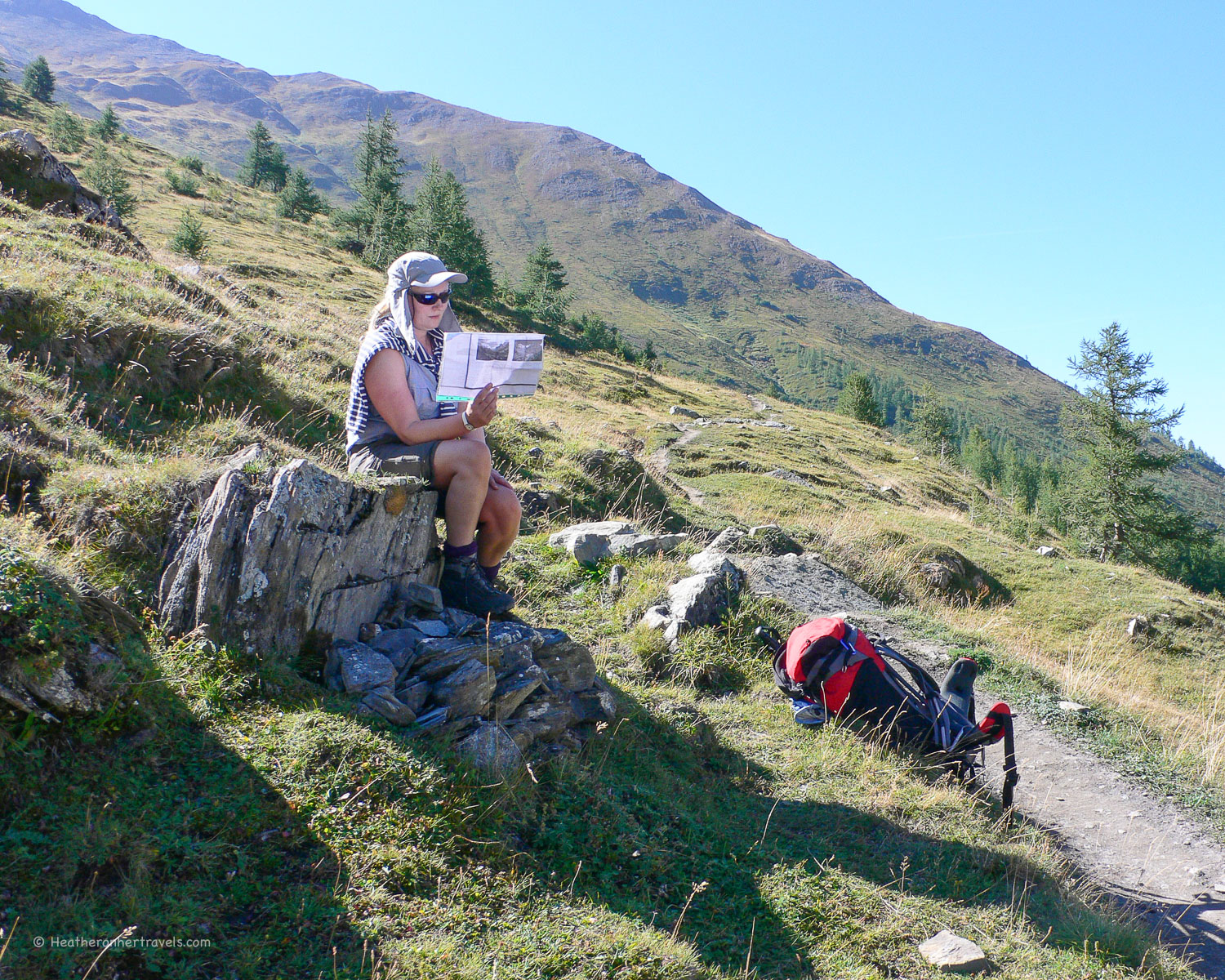 Stopping for lunch above Val Ferret on the Tour de Mont Blanc