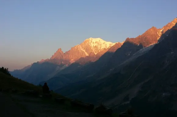 Sunset over Mont Blanc from Rifugio Bonatti, Italy Photo: Heatheronhertravels.com