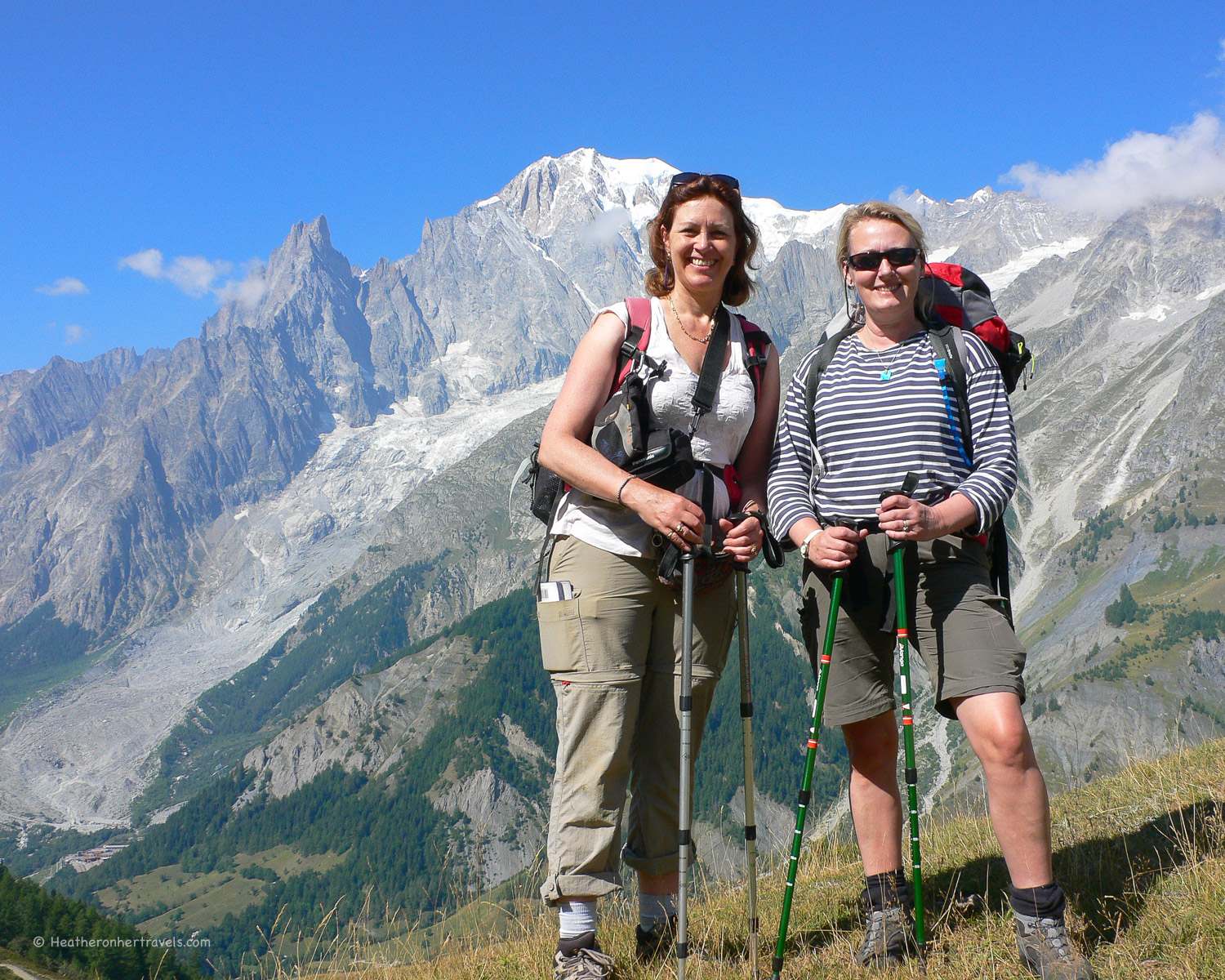 Heather and Julia walking on the Tour de Mont Blanc