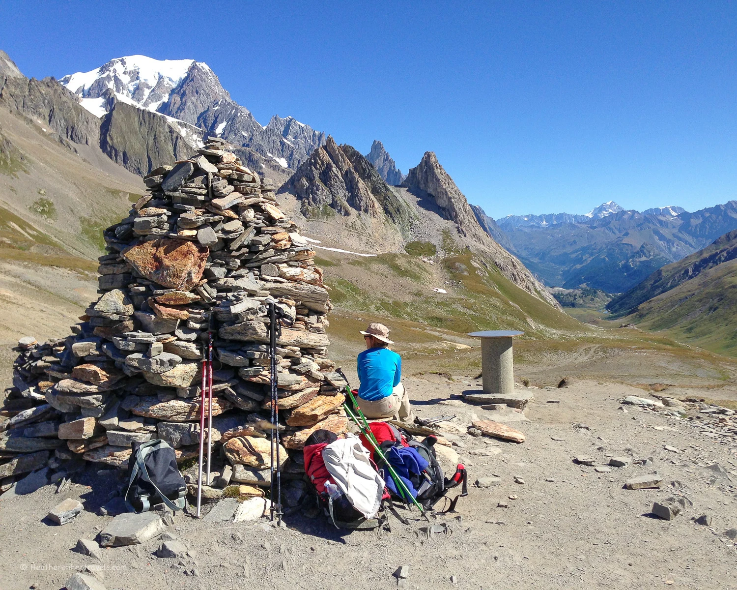 View from the top of Col de la Seigne on the Tour de Mont Blanc