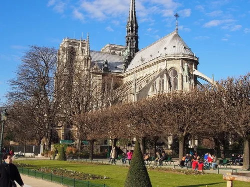 Notre-Dame de Paris seen from the square Jean XXIII Photo: Heatheronhertravels.com