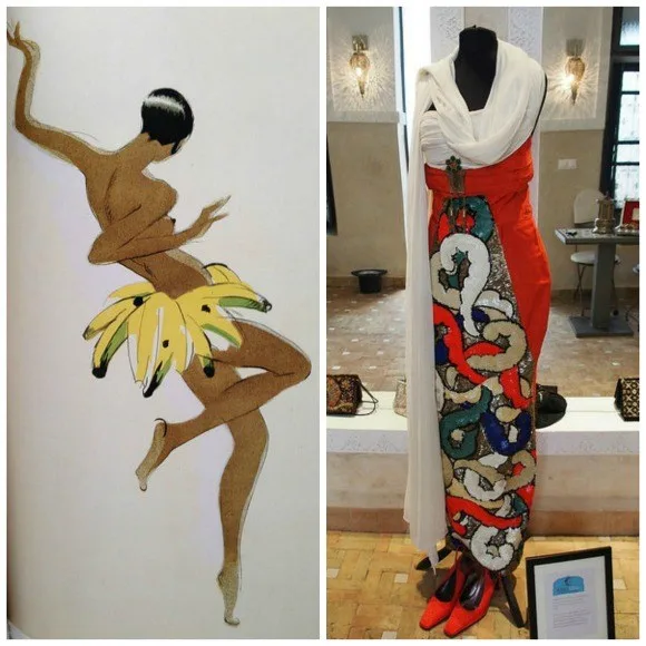 Left: Josephine Baker dancing in her banana skirt Right: Dress worn by Josephine Baker in Paris Photo: Heatheronhertravels.com