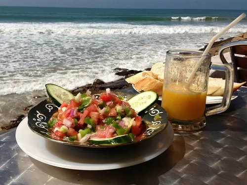 Moroccan Salad and orange juice at Taghazout in Morocco Photo: Heatheronhertravels.com