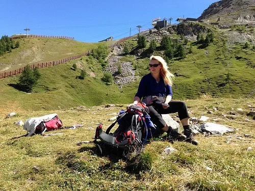 My friend Julia with her rucksack on the Tour de Mont Blanc Photo: Heatheronhertravels.com