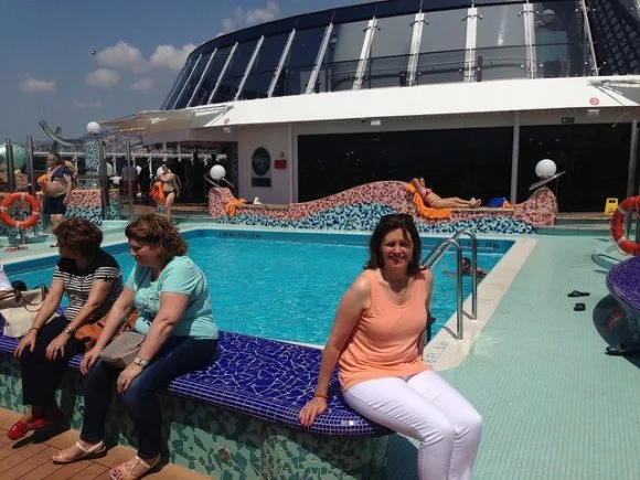 On board MSC Splendida with my Eileen Fisher linen vest