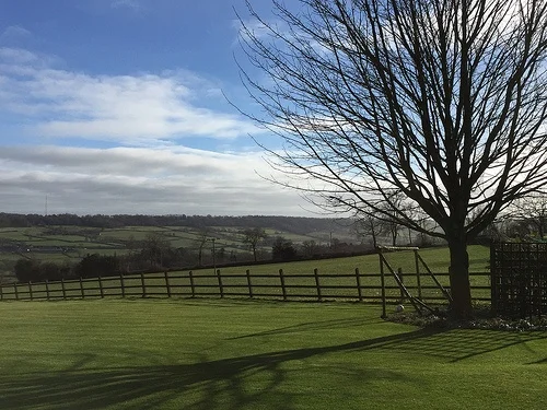 Morning view over the valley at Red Doors Farm in Devon Photo: Heatheronhertravels.com