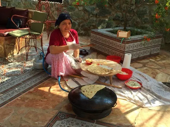 The cook prepares Gozleme for us in Turkey Photo: Heatheronhertravels.com