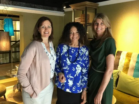 Heather (left) meets Tricia Guild of Designer's Guild (centre) and Karen Nedergaard (right) of Absalon Hotel Photo: Heatheronhertravels.com