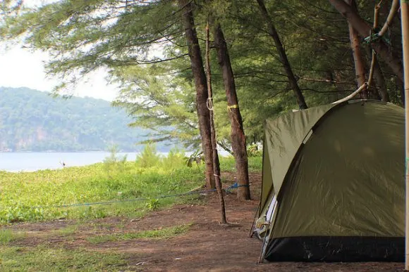 Krakatau - Anak Krakatau base camp on the beach Photo: Heatheronhertravels.com