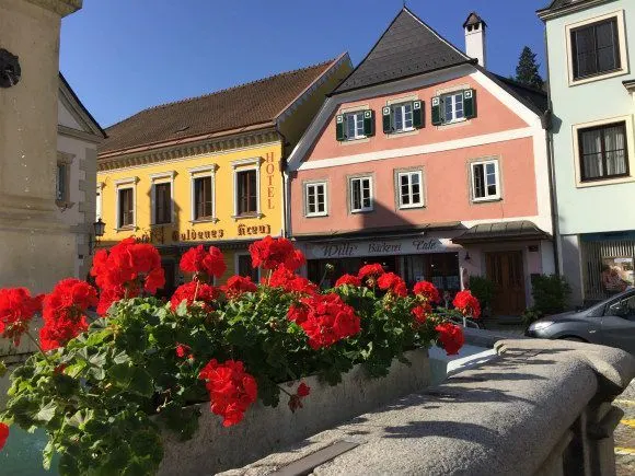 Geraniums at Grein in Austria Photo: Heatheronhertravels.com