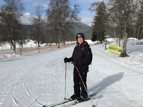 Heather trying the downhill ski in Seefeld