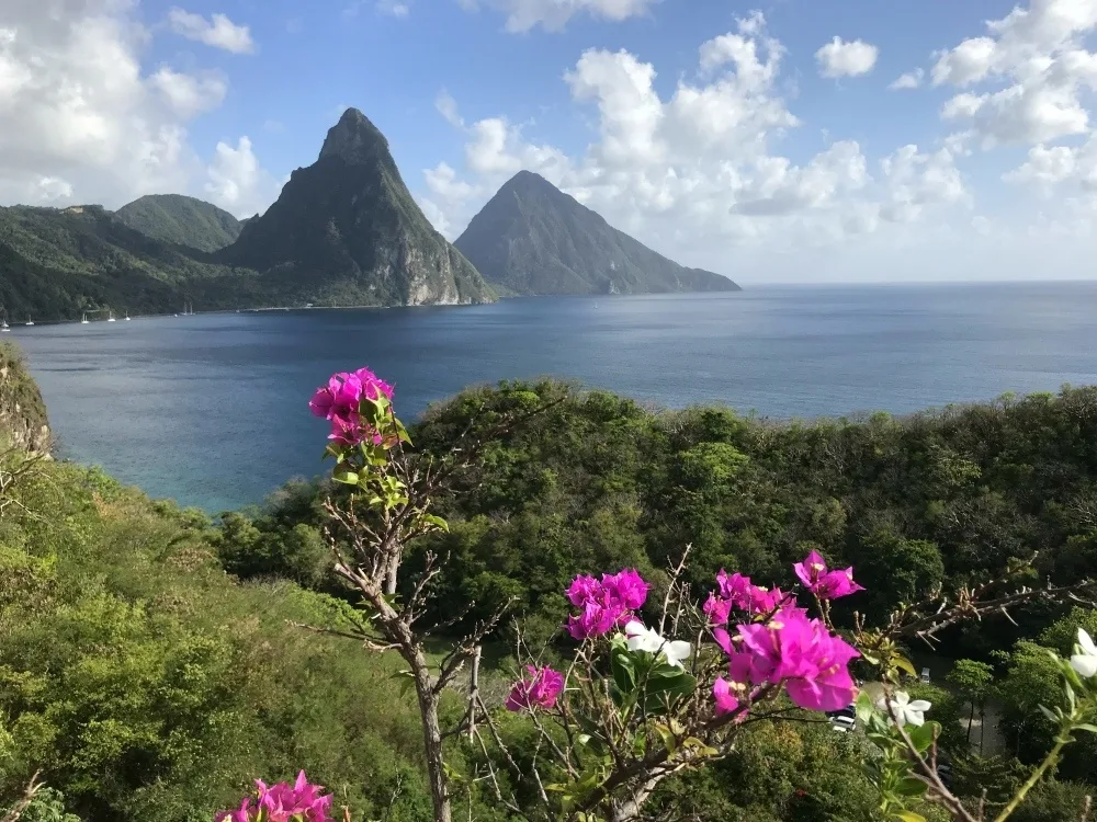 View of the Pitons from Jade Mountain in St Lucia