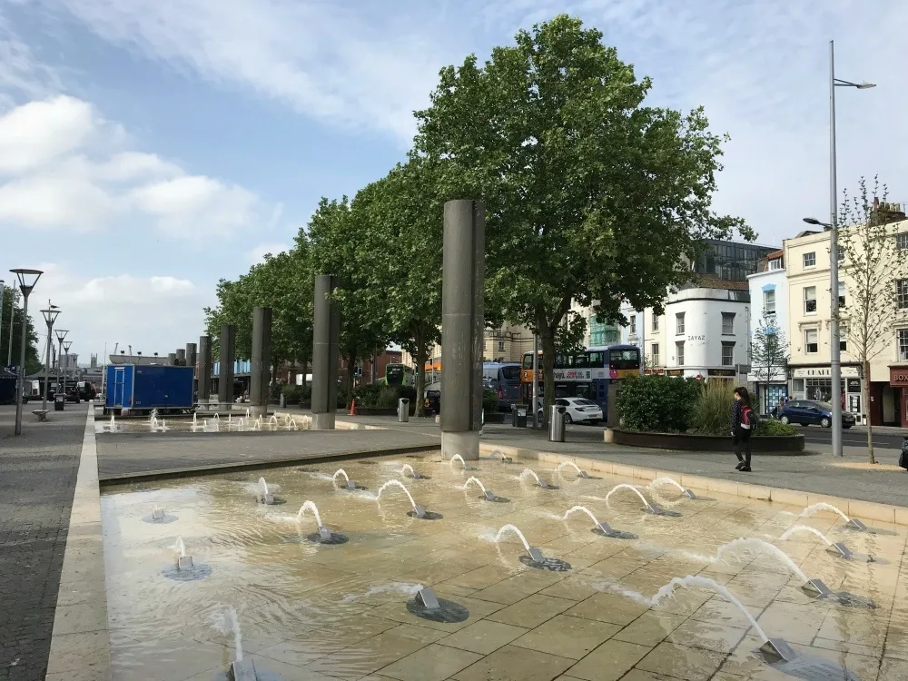 Fountains in the harbourside Bristol Old city walk Photo Heatheronhertravels.com