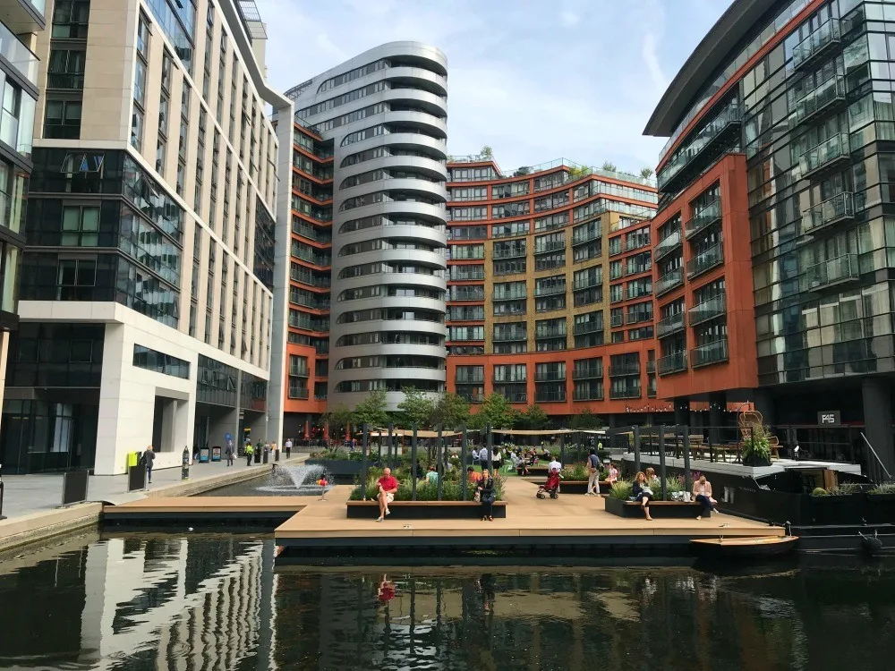 Floating park in Paddington Basin Photo Heatheronhertravels.com