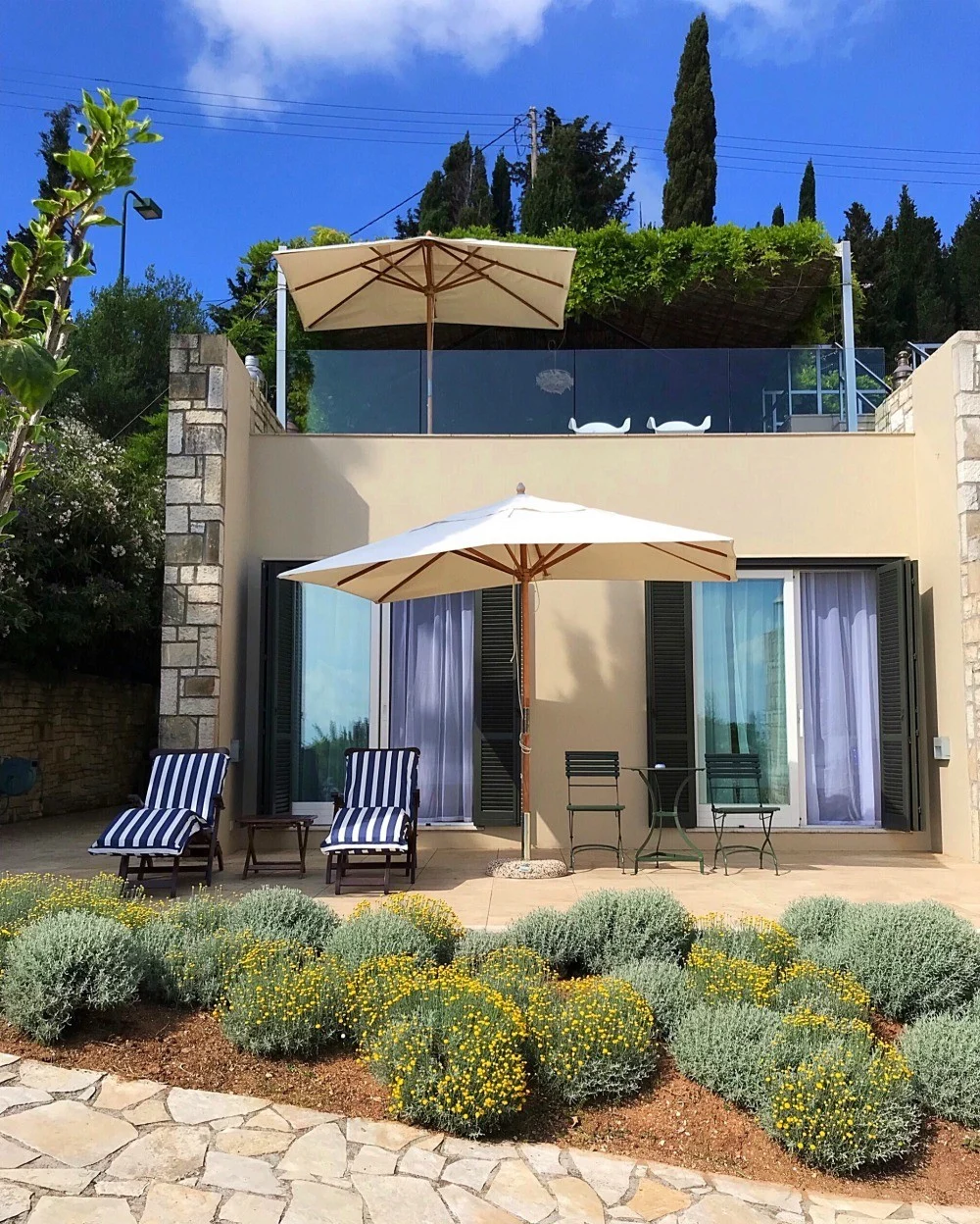 Luxury Paxos Villa Greece - Villa Glaros bedroom terrace Photo Heatheronhertravels