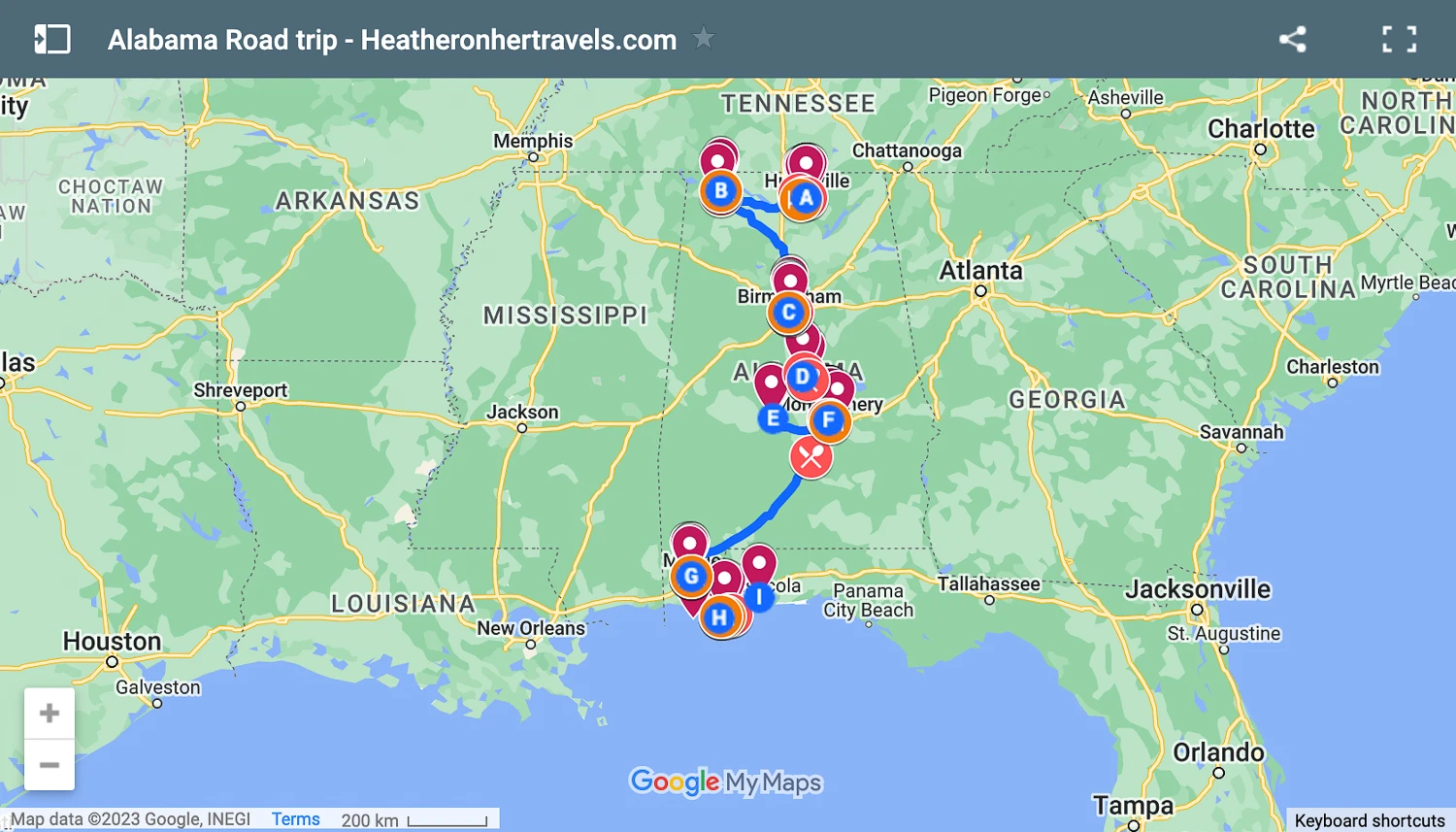 Alabama Road Trip USA Map