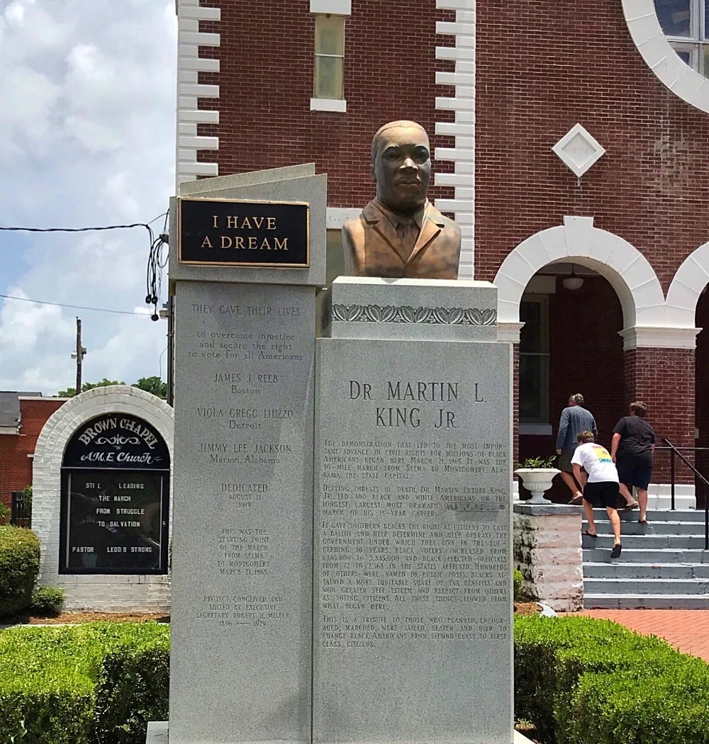 Martin Luther King Statue at Selma Brown Chapel AME Church Photo Heatheronhertravels.com