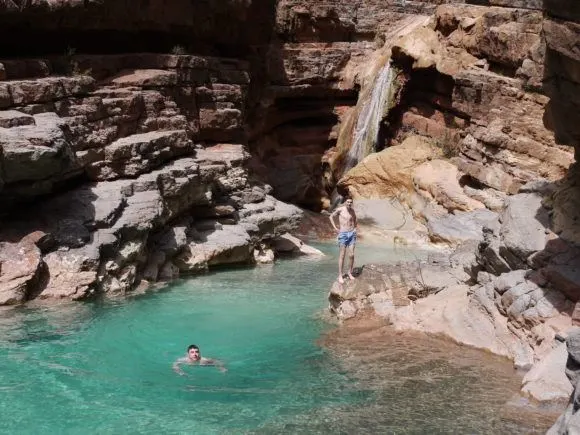 Swimming at the final waterfall at Paradise Valley in Morocco Photo Heatheronhertravels.com