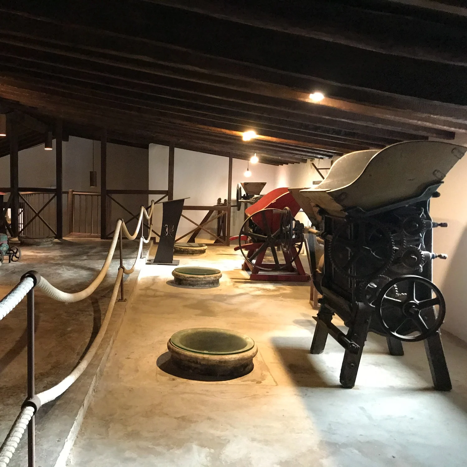 Old wine making equipment at the wine museum of El Grifo Winery in Lanzarote 