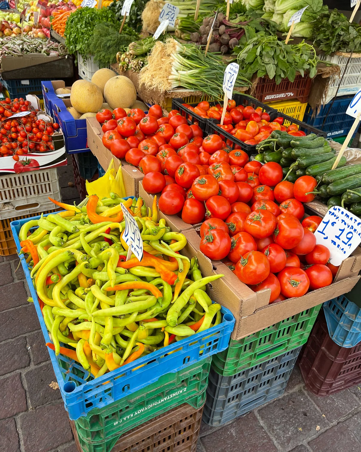 Veg stalls at the Central Market Athens Photo: Heatheronhertravels.com