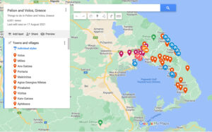 Map of Pelion and Volos Greece