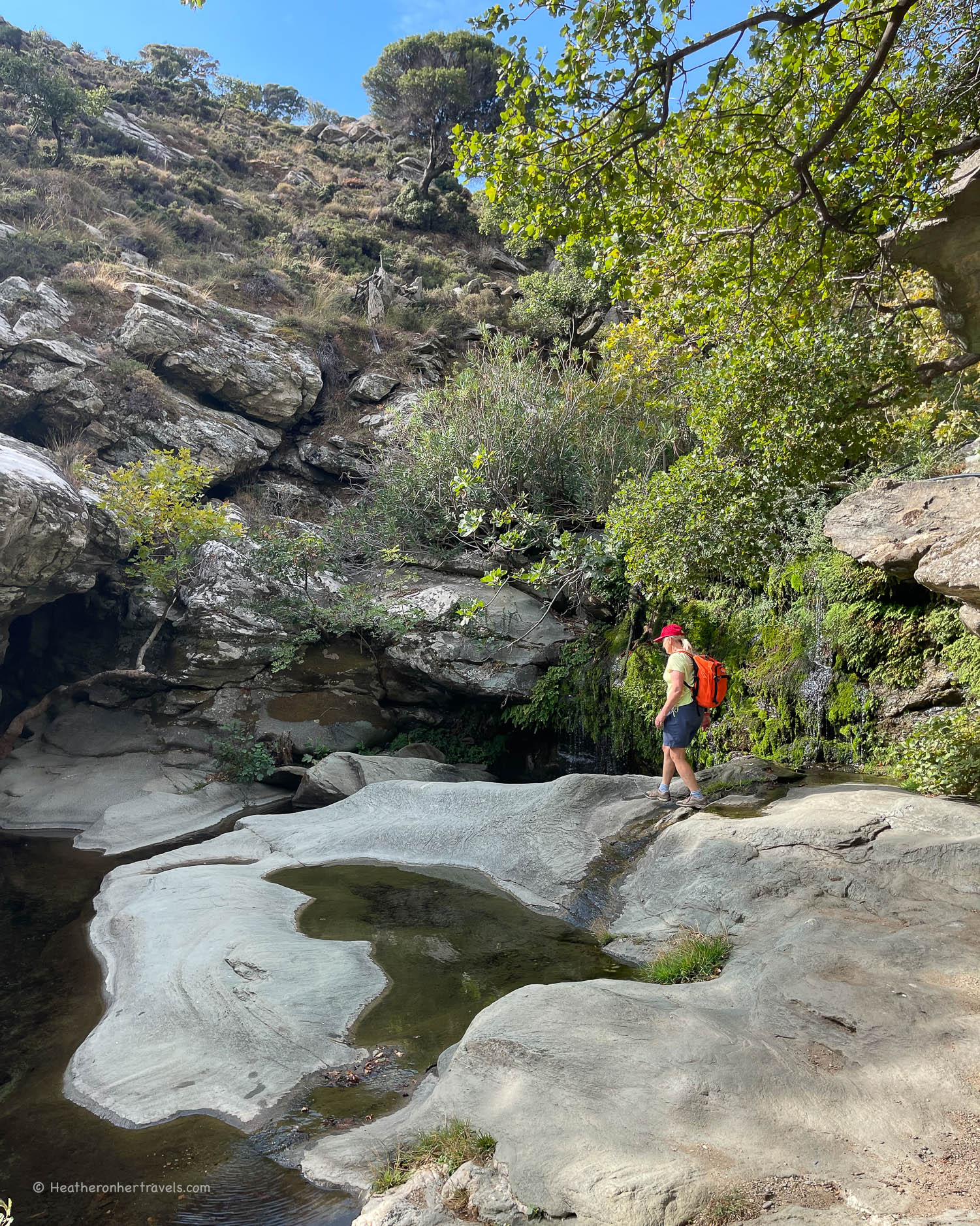 Pytharas waterfall - Hiking in Andros Greece Photo © Heatheronhertravels.com