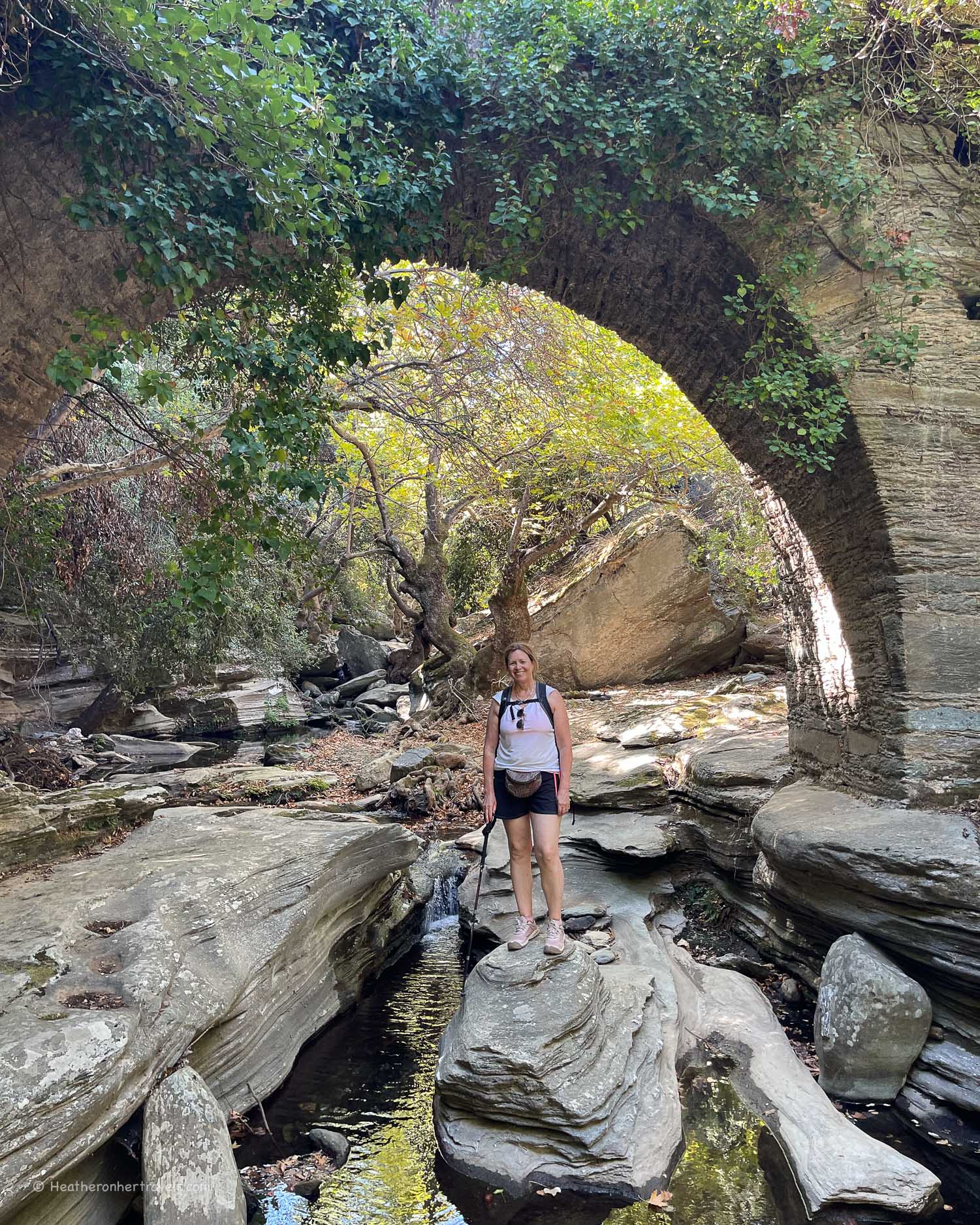 Stone bridge Achla River - Hiking in Andros Greece Photo © Heatheronhertravels.com