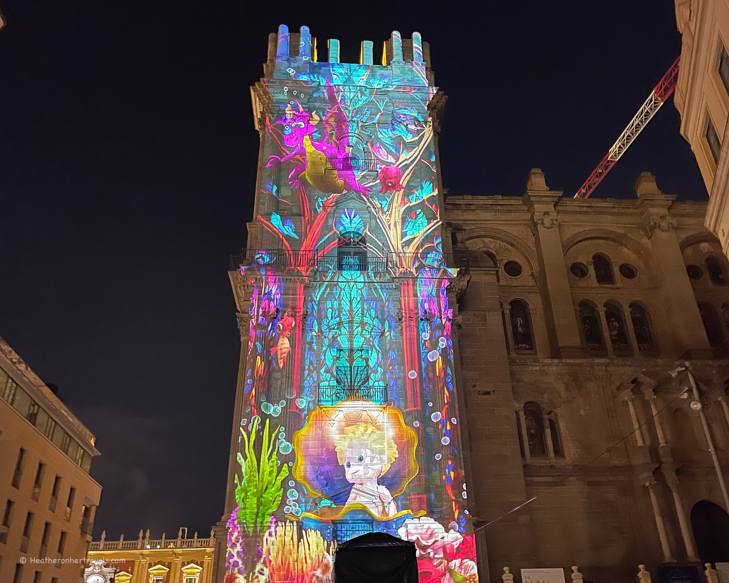 Light show Malaga Cathedral Spain © Heatheronhertravels.com